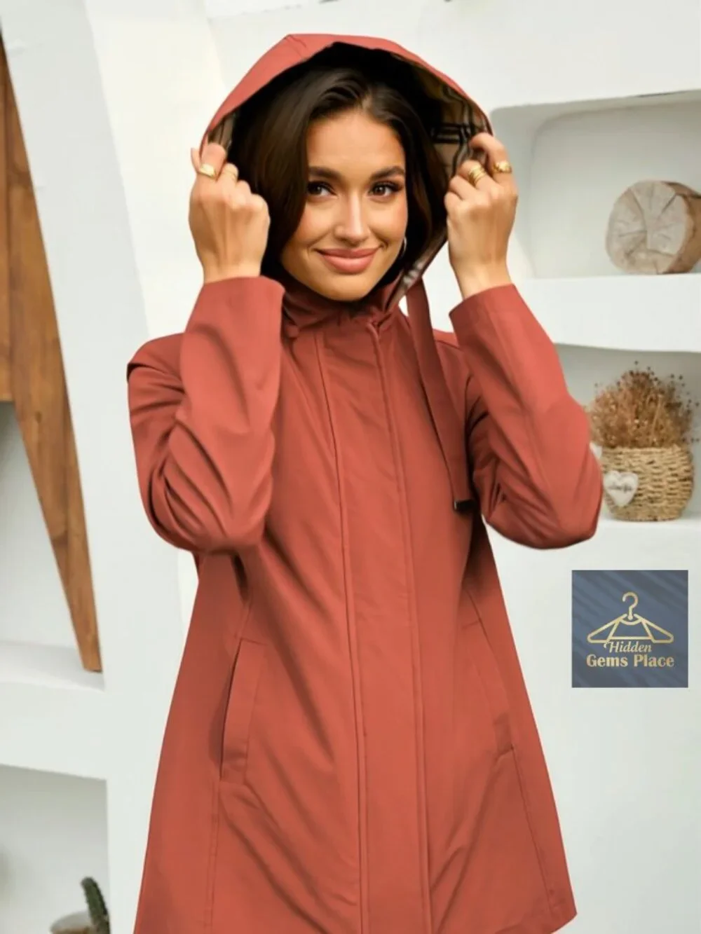 Long Hooded Rain Jacket Waterproof Windbreaker Lightweight Trench Coat